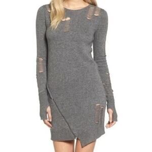 Pam & Gela Destroyed Gray Wool Cashmere Knit Sweater Dress Women's M
